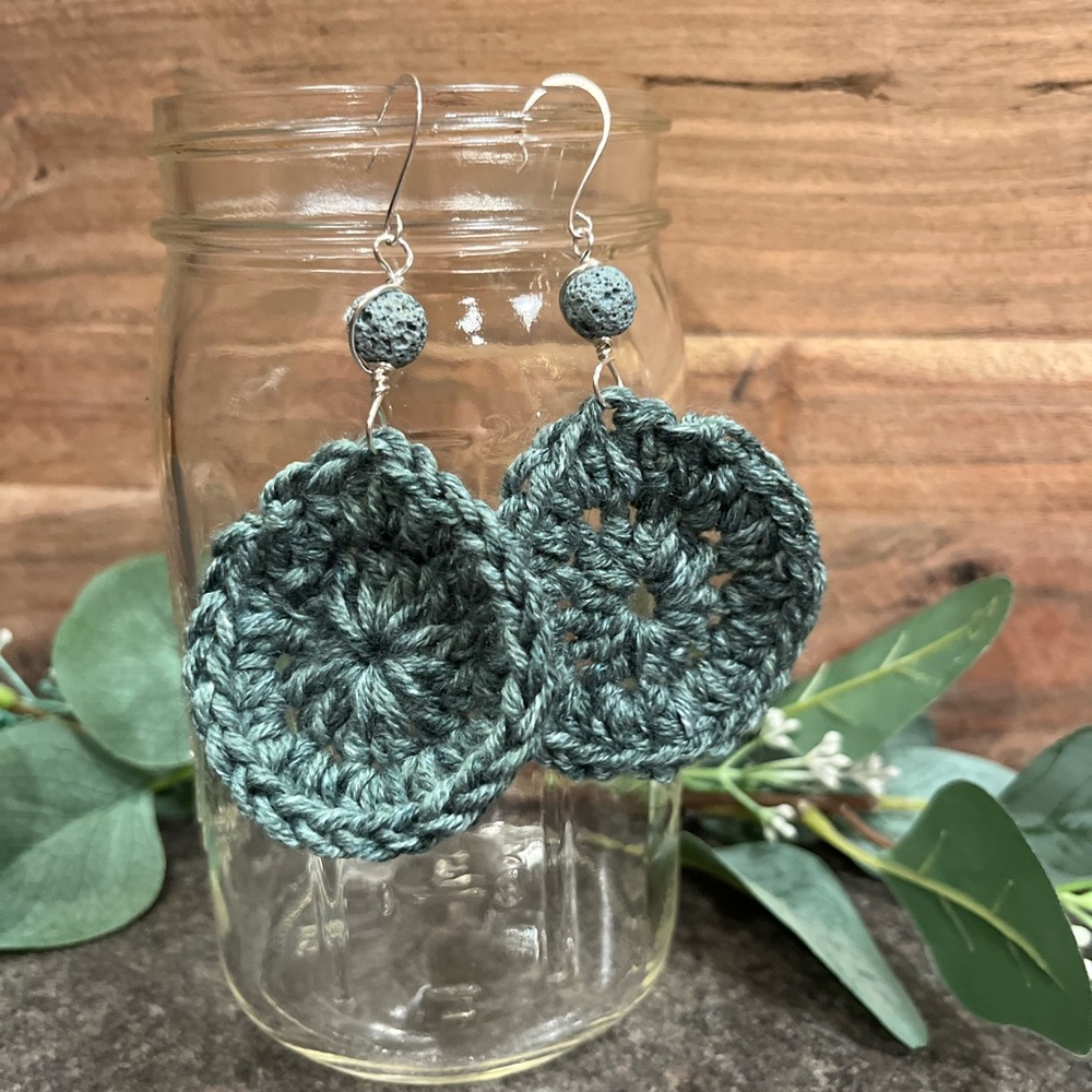 Handmade Crochet Earrings - Teal